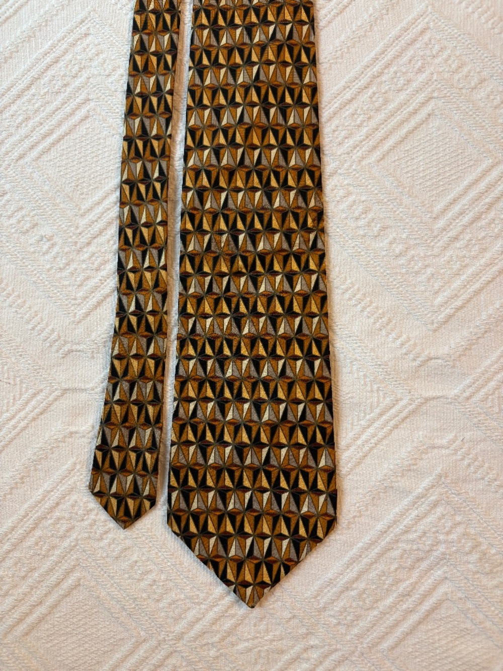 MOSA Vintage 100% Silk Necktie Retro Geometric Pattern Brown Gold
